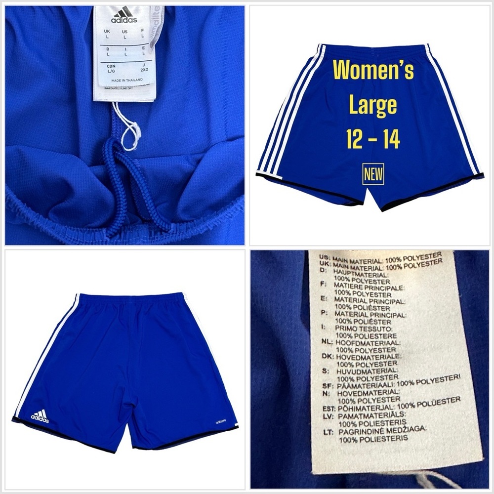 Women’s Adidas Large 12 - 14 Shorts Elastic Waist Royal Blue Basketball logo